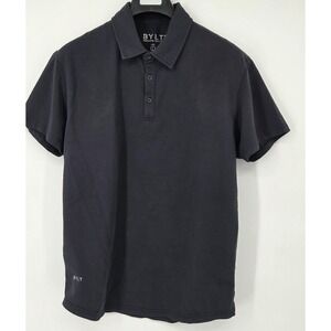 BYLT Premium Basics‎ Lux Polo Shirt Mens Large Navy Blue Short Sleeve Curved Hem